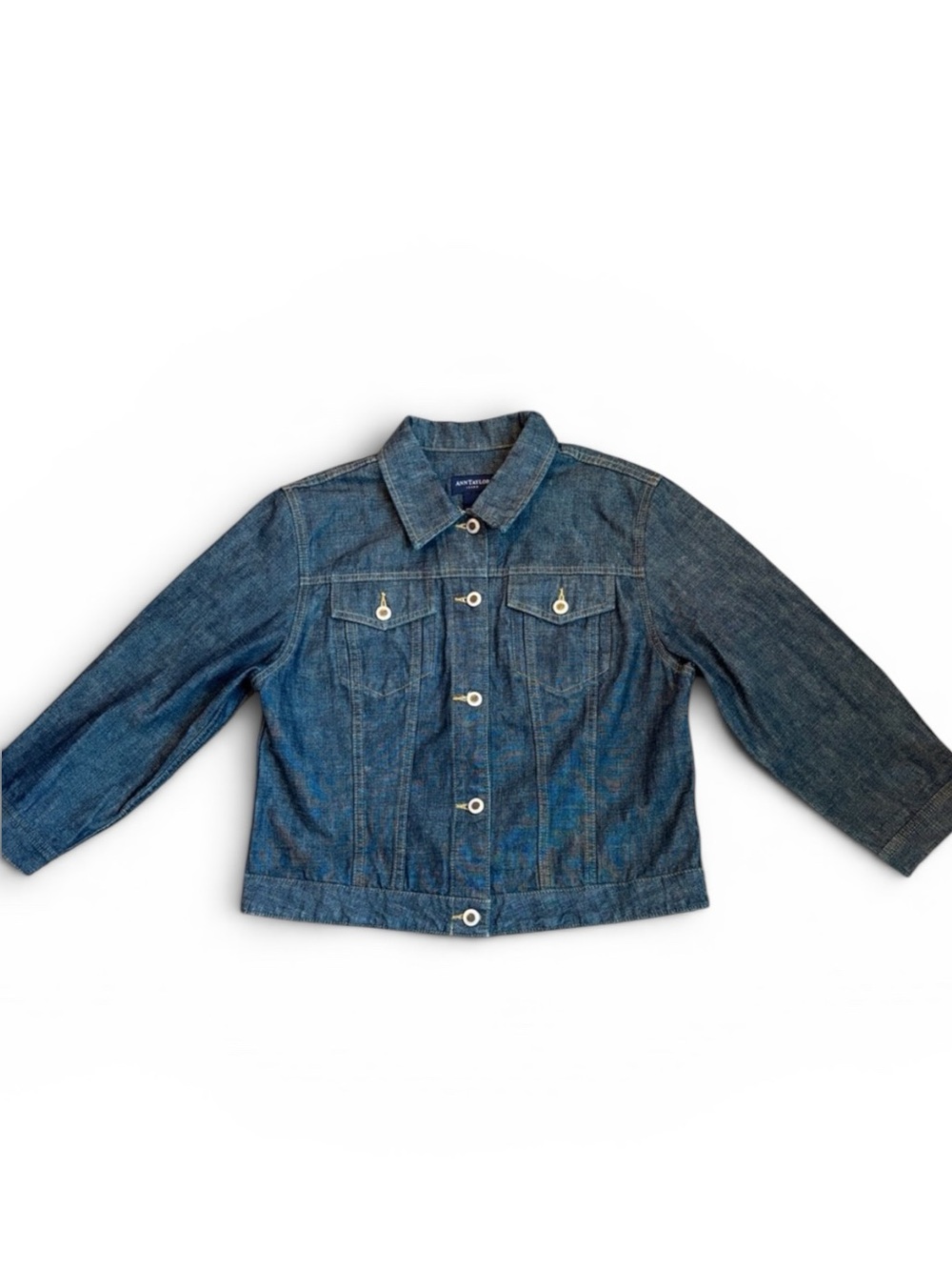 Vintage Ann Taylor Denim Jacket Women’s L Dark Wash Blue 3/4 Sleeve